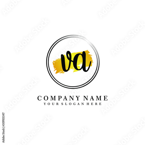 Initial VA handwriting logo, and brush circle template 