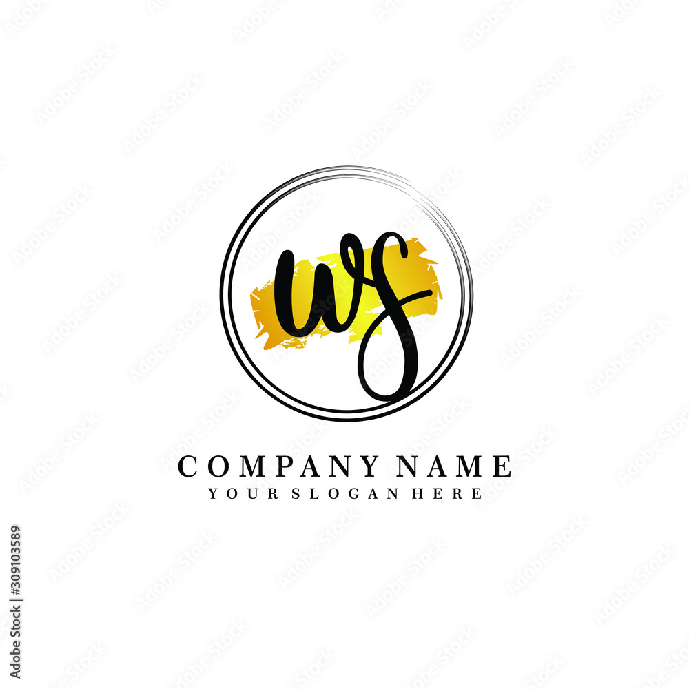 Initial WS handwriting logo, and brush circle template 