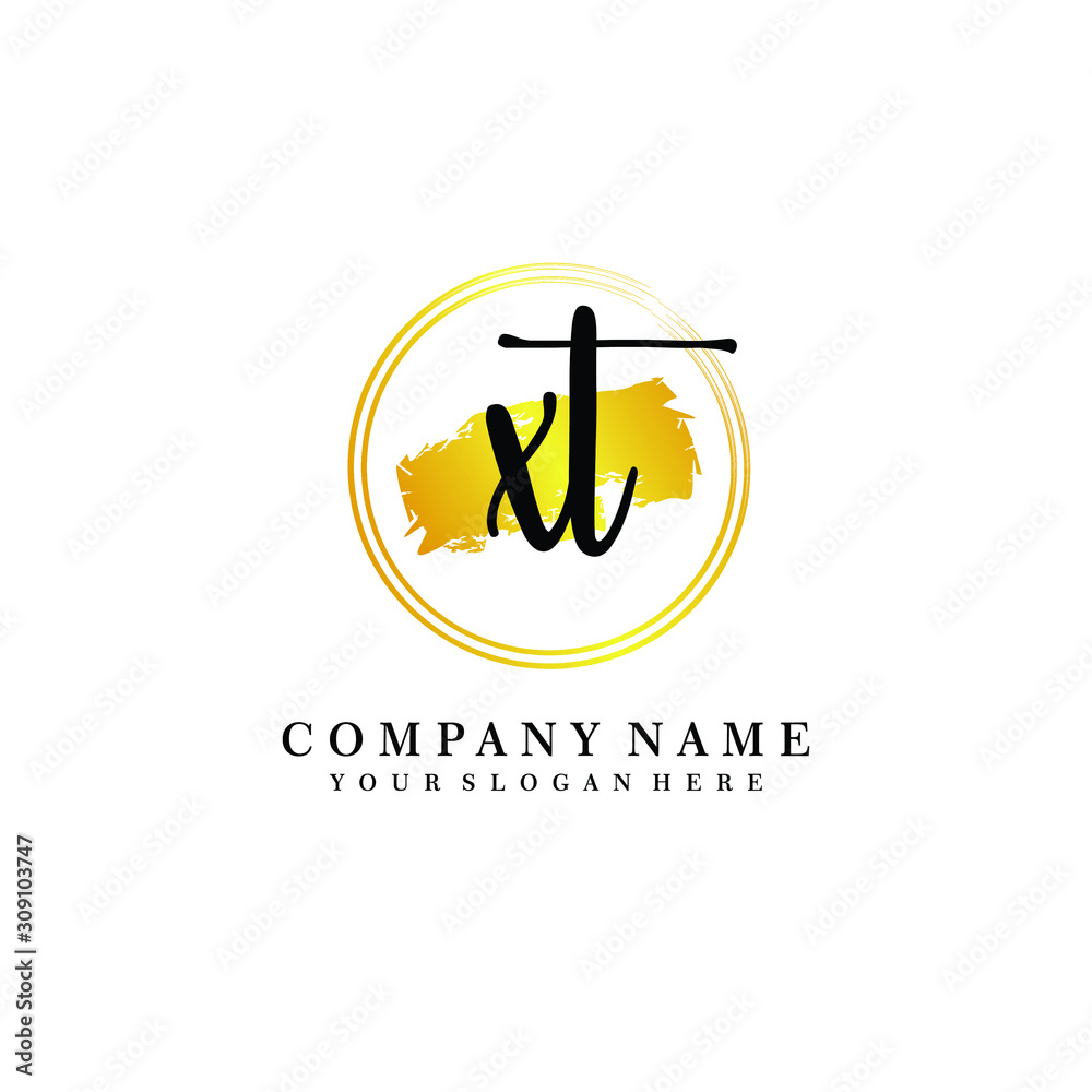 Initial XT handwriting logo, and brush circle template 