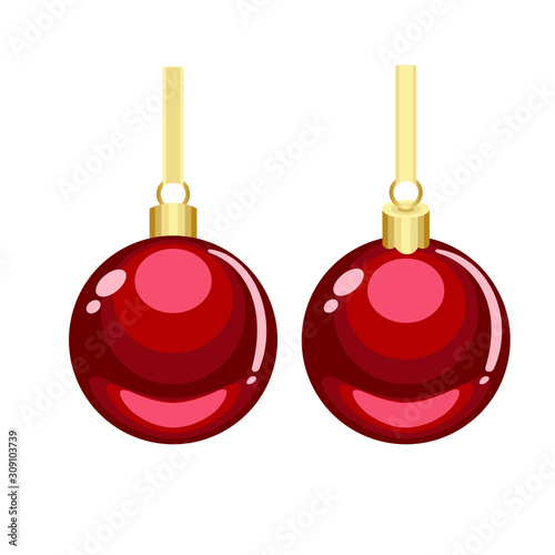 Christmas red ornaments with golden hanging