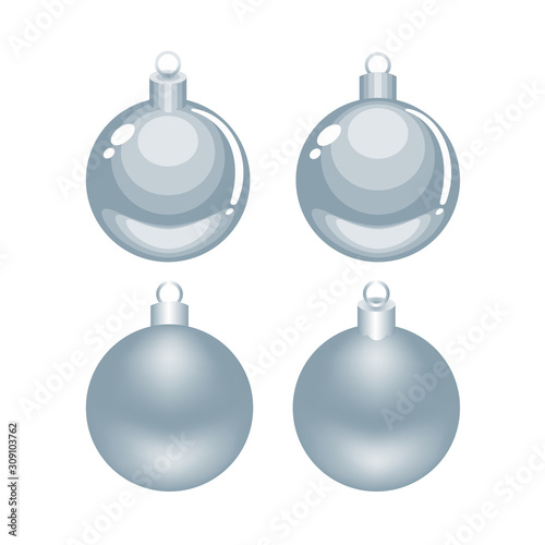 Christmas silver vector cartoon and mesh ornaments