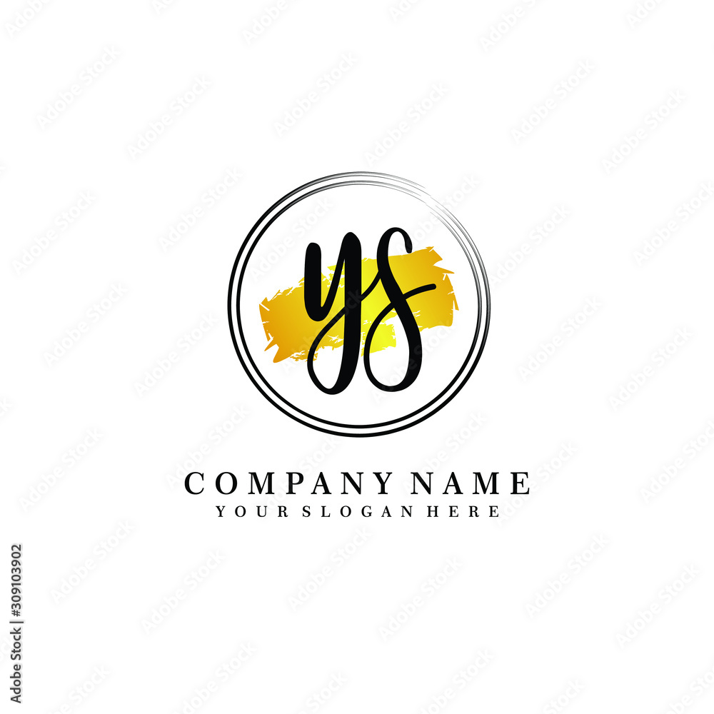 Fototapeta premium Initial YS handwriting logo, and brush circle template 