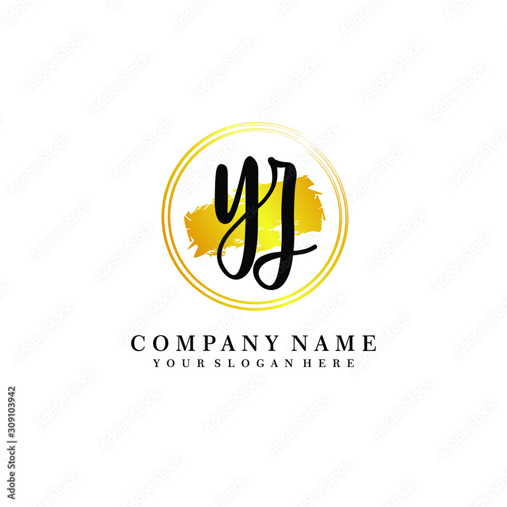 Fototapeta premium Initial YZ handwriting logo, and brush circle template 