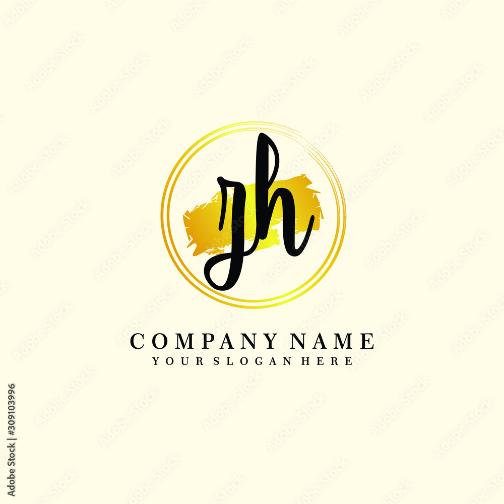 Fototapeta premium Initial ZH handwriting logo, and brush circle template 