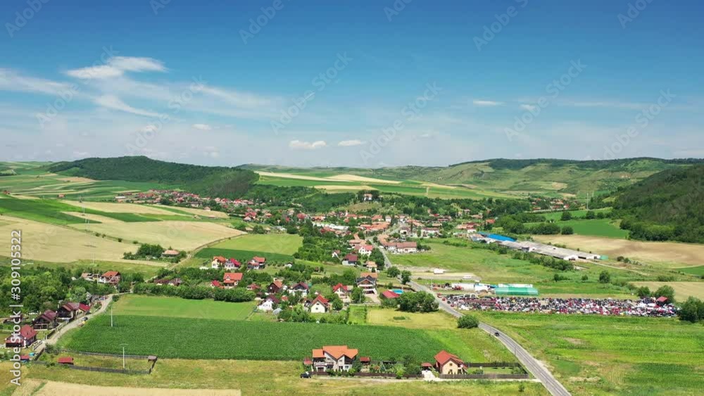 Lush green countryside and village in Transylvania, Mures County, Romania Lush green countryside and village in Transylvania, Mures County, Romania