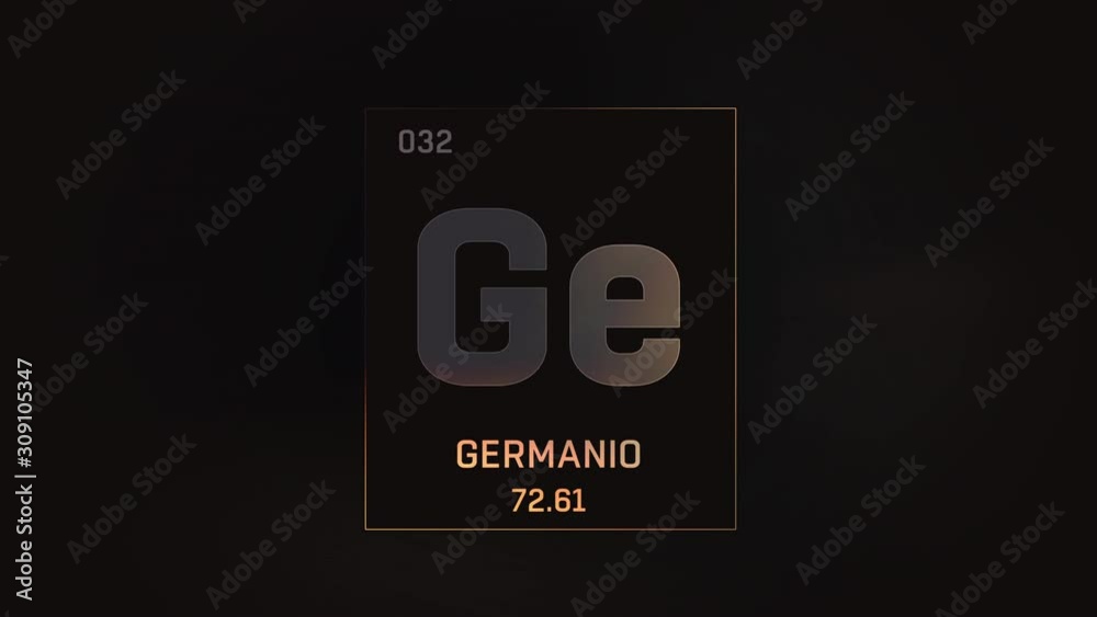 Germanium as Element 32 of the Periodic Table. Seamlessly looping 3D animation on grey illuminated atom design background with orbiting electrons. Name, atomic weight, element number in Spanish langua Germanium as Element 32 of the Periodic Table. Seamlessly looping 3D animation on grey illuminated atom design background with orbiting electrons. Name, atomic weight, element number in Spanish langua