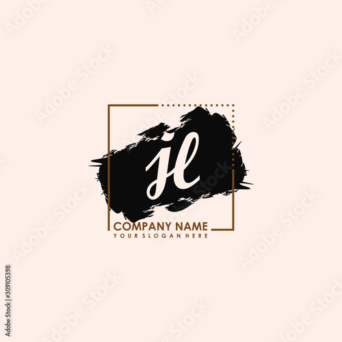 Initial letter JL handwriting logo template. with box lines, and brush inside photo