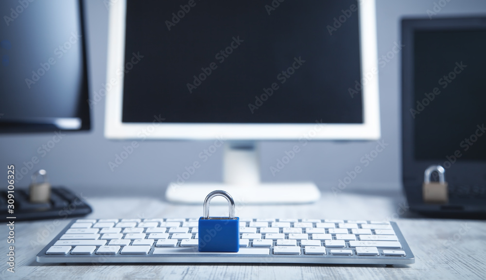 Padlock on the computer keyboard. Security Padlock on the computer keyboard. Security