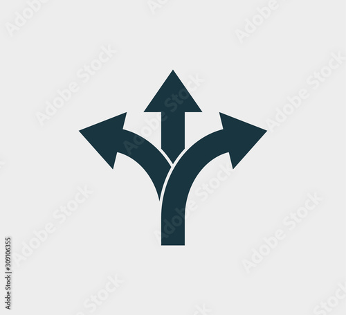 Arrow, three way, direction icon. Vector illustration, flat design