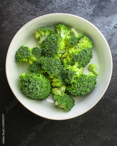 broccoli green cabbage (tasty fresh vegetables, vitamins) menu concept. food background. top view. copy space