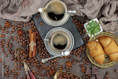 Black coffee on an old background in a cup