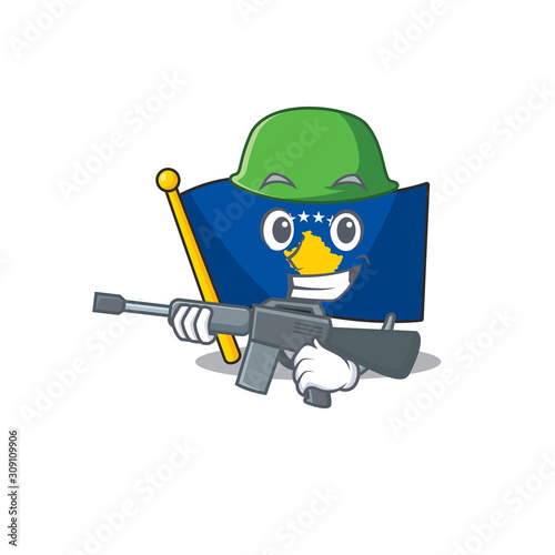 A cartoon style of flag kosovo Army with machine gun