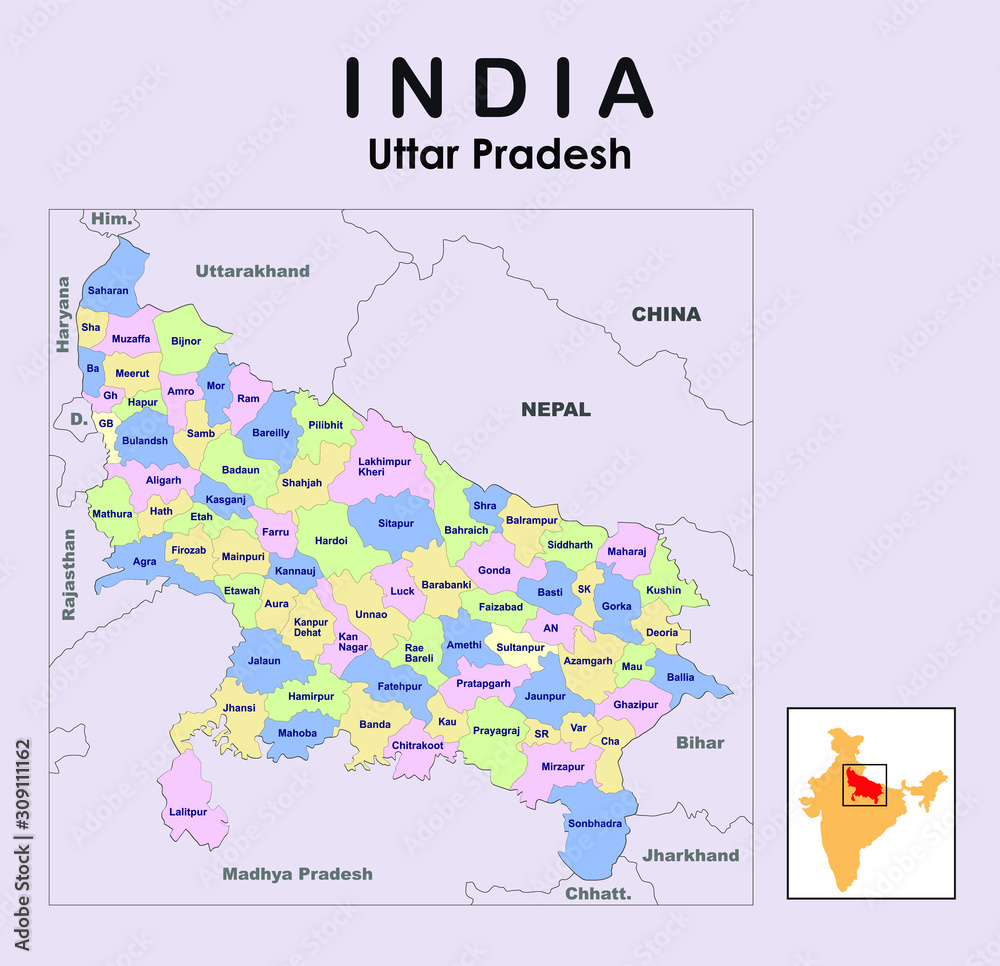 vector illustration of Uttar Pradesh district map