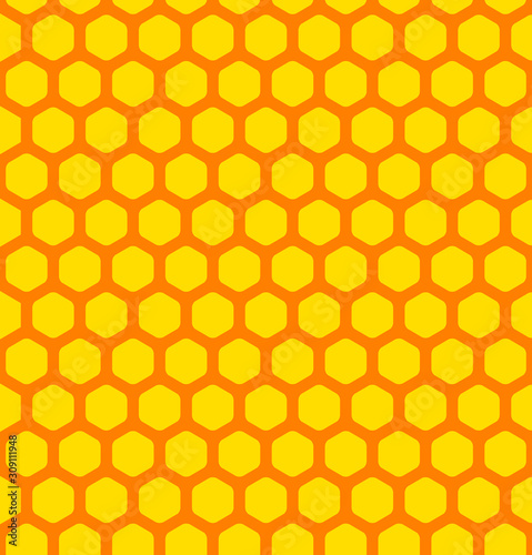 Yellow hexagon honeycomb background. Color seamless pattern. Vector illustration.