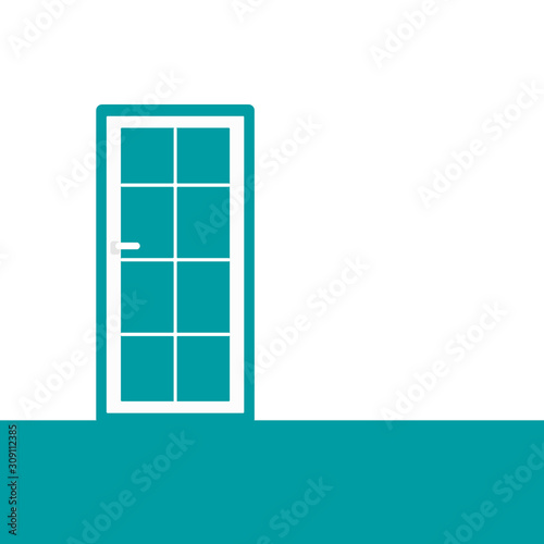 The reception hall Office door with a blue window. Mock up business vector illustration.