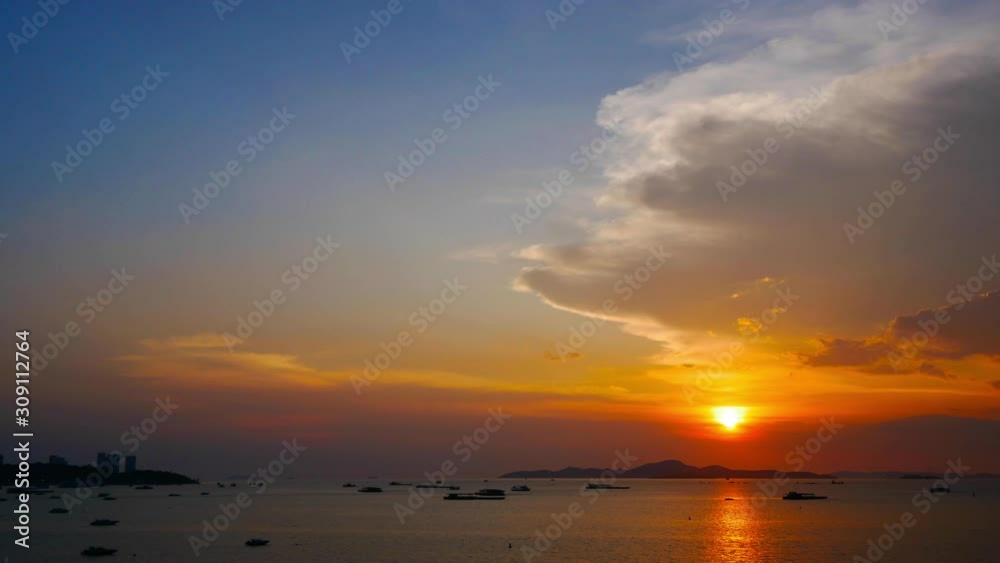 4K Time lapse Beautiful tropical beach and sea landscape at sunset time