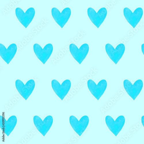 Seamless pattern with watercolor hearts. Romantic love hand drawn backgrounds texture. For greeting cards, wrapping paper, packaging, wedding, birthday, fabric, textile, Valentine's Day, mother's Day