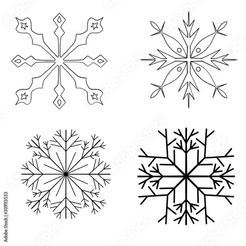 Snowflakes. The symbol of winter and the new year. Christmas. Linear drawing. Vector drawing. On a white background.
