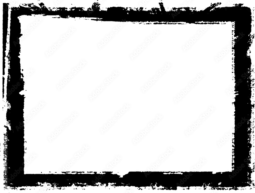 Black frame hand drawn on white background. Paint strokes with a dry brush Black frame hand drawn on white background. Paint strokes with a dry brush