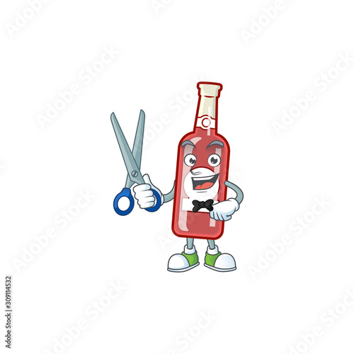 Happy Barber champagne red bottle mascot cartoon character style