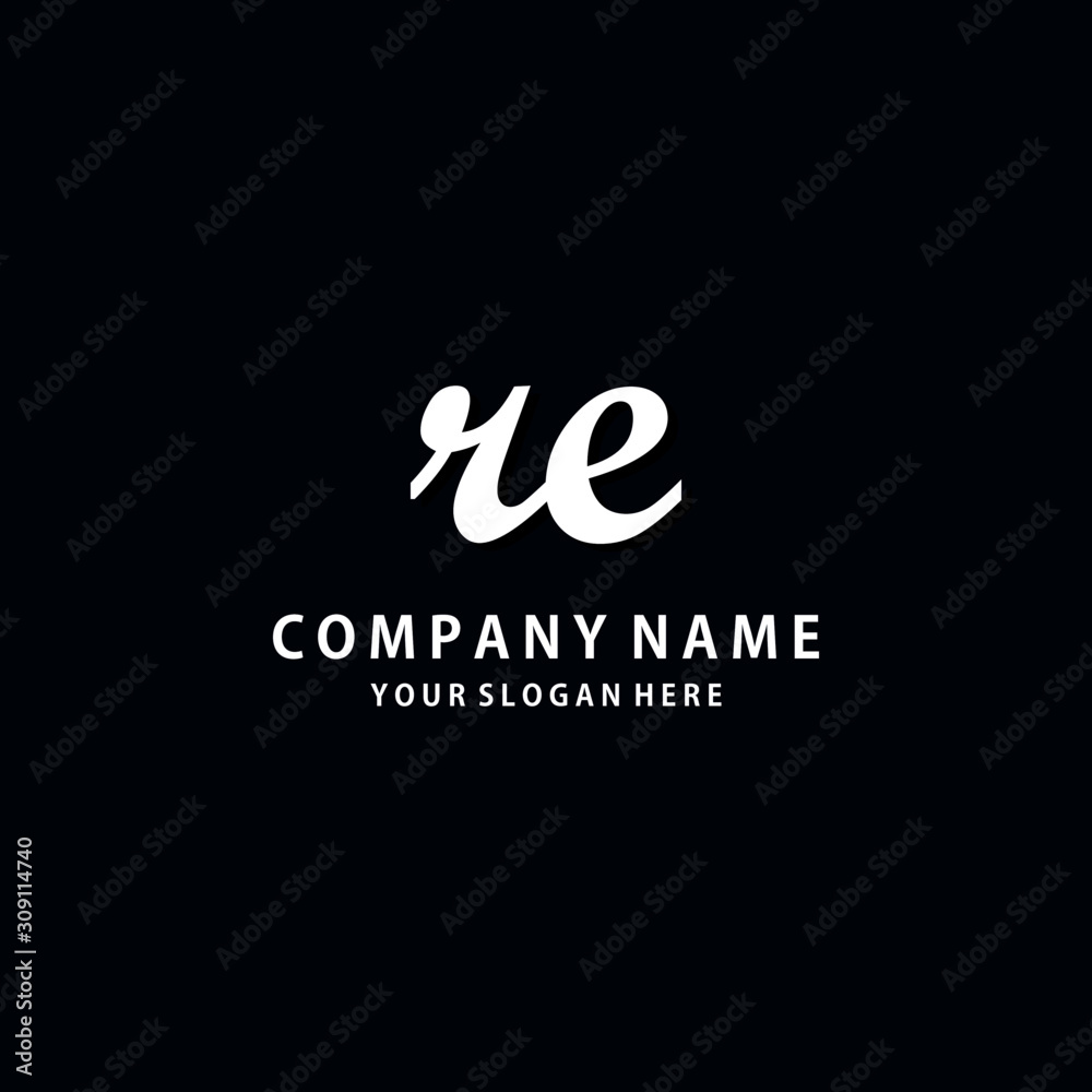 Initial RE white color logo template Initial RE white color logo template