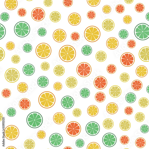 Seamless vector background with citrus fruits. Lime, lemon, tangerine, orange, grapefruit