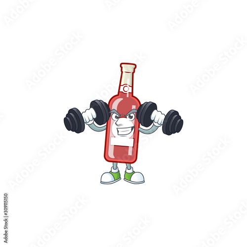 Fitness exercise champagne red bottle cartoon character holding barbells