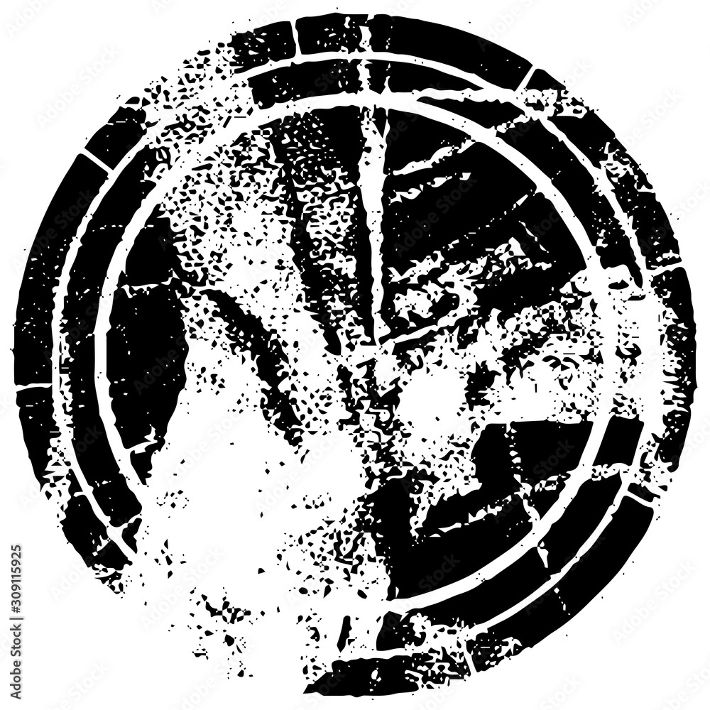 Black round grunge stamp on white background. Paint strokes with a dry brush Black round grunge stamp on white background. Paint strokes with a dry brush