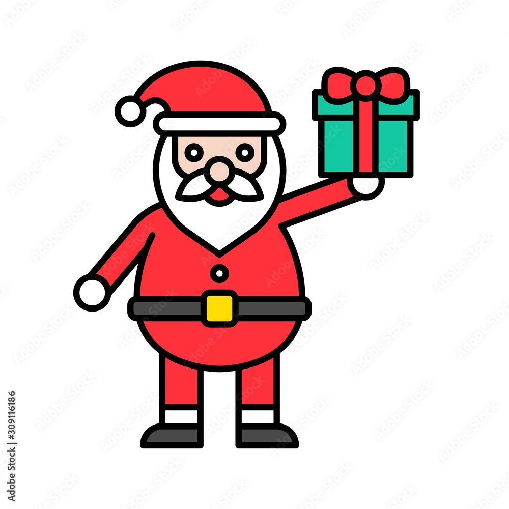 Santa claus holding gift box, Christmas day related filled icon