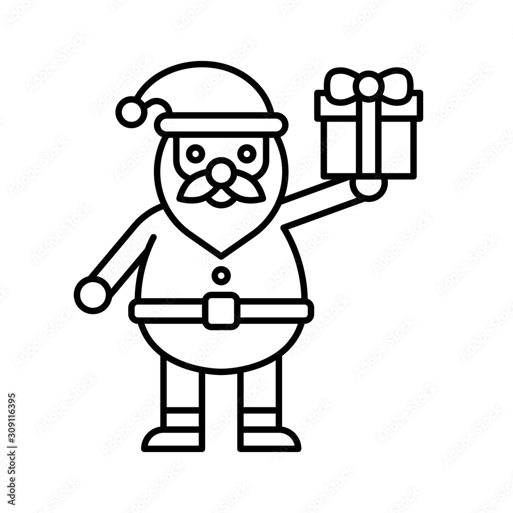 Santa claus holding gift box, Christmas day related line icon