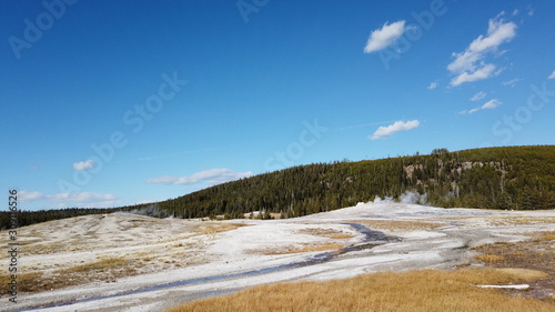 Steaming grounds at boardwalk tour in Yellowstone National Park  Wyoming