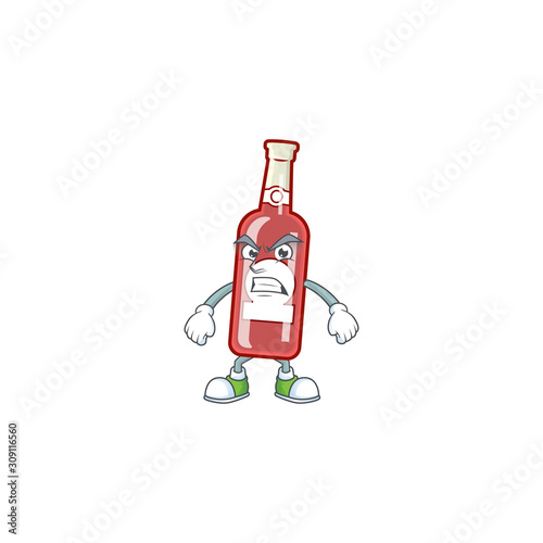 Champagne red bottle cartoon character style with angry face