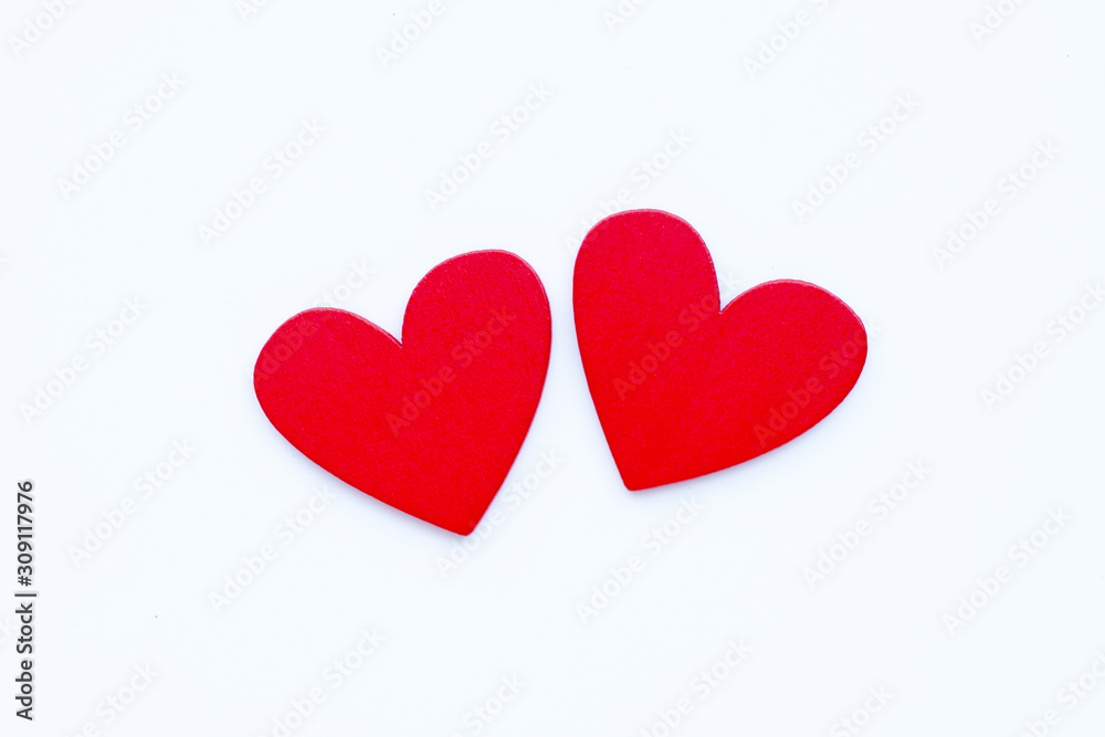 Red wooden hearts on  white, Valentines day concept