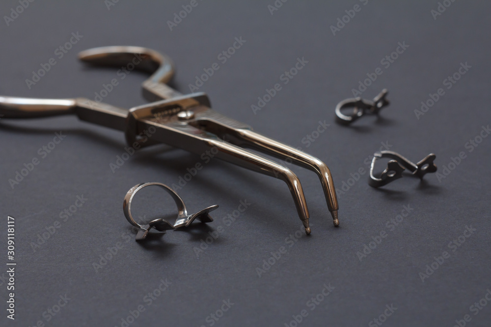 Set of metal dental instruments for teeth dental care Set of metal dental instruments for teeth dental care