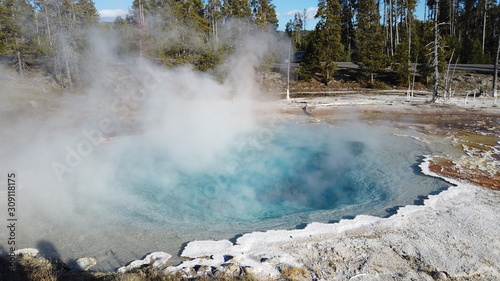 Steaming grounds at boardwalk tour in Yellowstone National Park, Wyoming