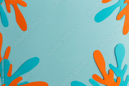 background of paper orange and blue abstraction  handmade