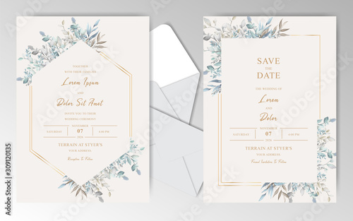 Elegant Watercolor Wedding Stationary with Beautiful Leaves