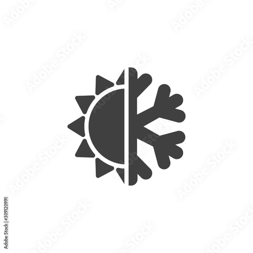 Conditioning system vector icon. Sun and snowflake filled flat sign for mobile concept and web design. Heat and cool glyph icon. Climate control symbol, logo illustration. Vector graphics