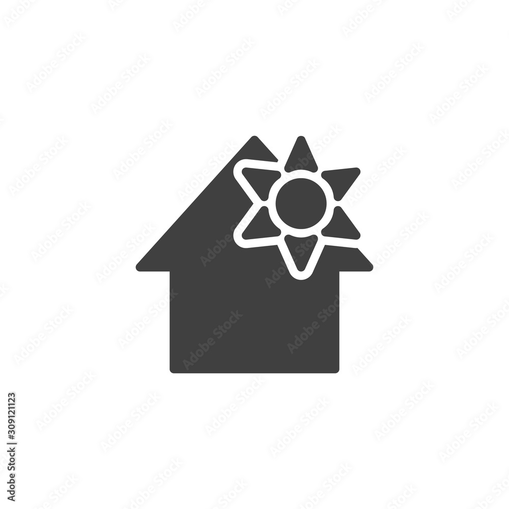 House heating temperature vector icon. Home and sun filled flat sign for mobile concept and web design. Smart home climate control glyph icon. Symbol, logo illustration. Vector graphics House heating temperature vector icon. Home and sun filled flat sign for mobile concept and web design. Smart home climate control glyph icon. Symbol, logo illustration. Vector graphics
