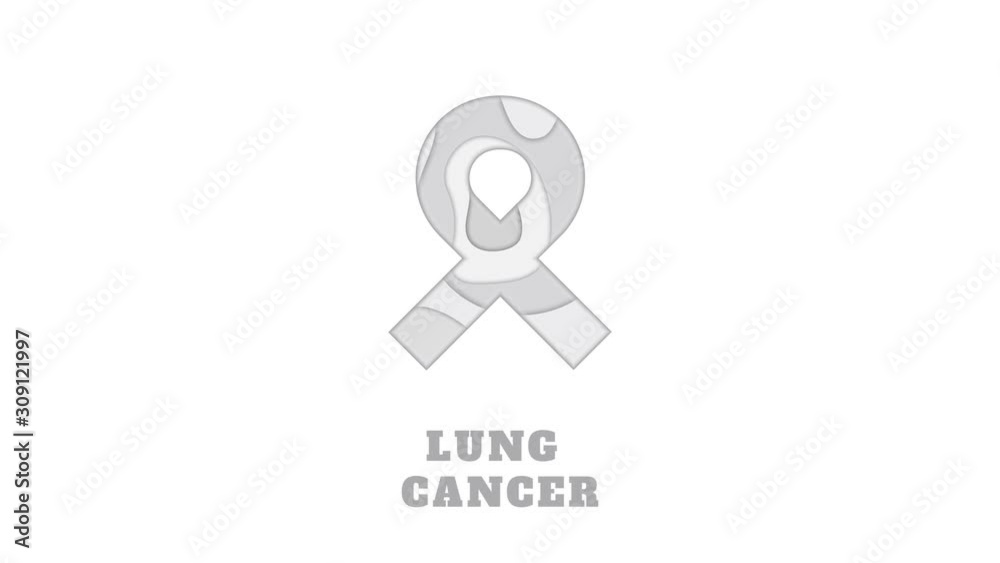 Lung cancer awareness animation. White ribbon made in 3D paper cut and craft style on white background. Respiratory system disease. Medical concept. Motion graphics. Lung cancer awareness animation. White ribbon made in 3D paper cut and craft style on white background. Respiratory system disease. Medical concept. Motion graphics.