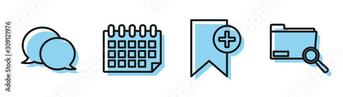 Tablou pe pânză Set line Bookmark, Speech bubble chat, Calendar and Search concept with folder icon