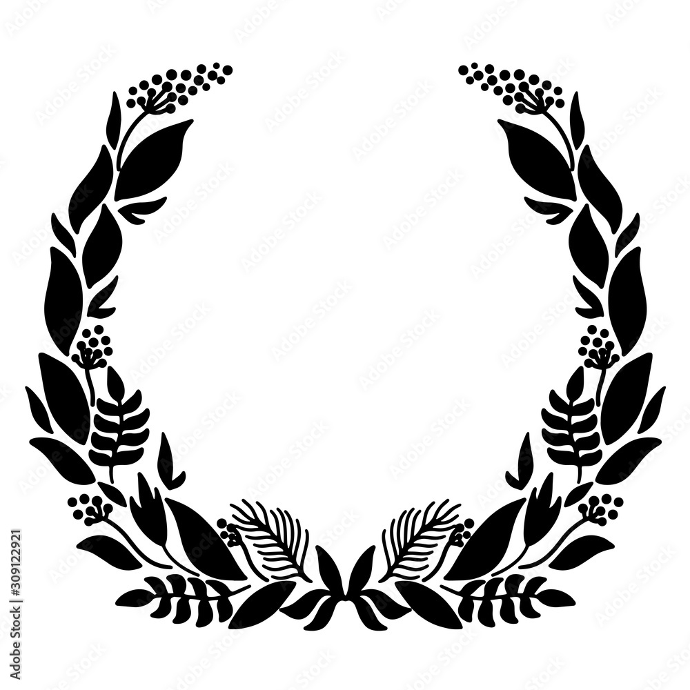 Round Frame with flowers and leaves on colored round background. Vector illustration Round Frame with flowers and leaves on colored round background. Vector illustration