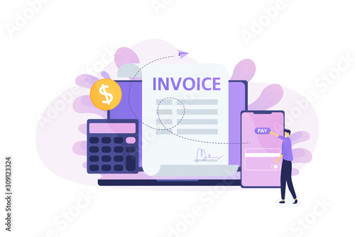 Online invoice payment, electronic invoice, Money loan contract, financial management. Modern flat vector illustration