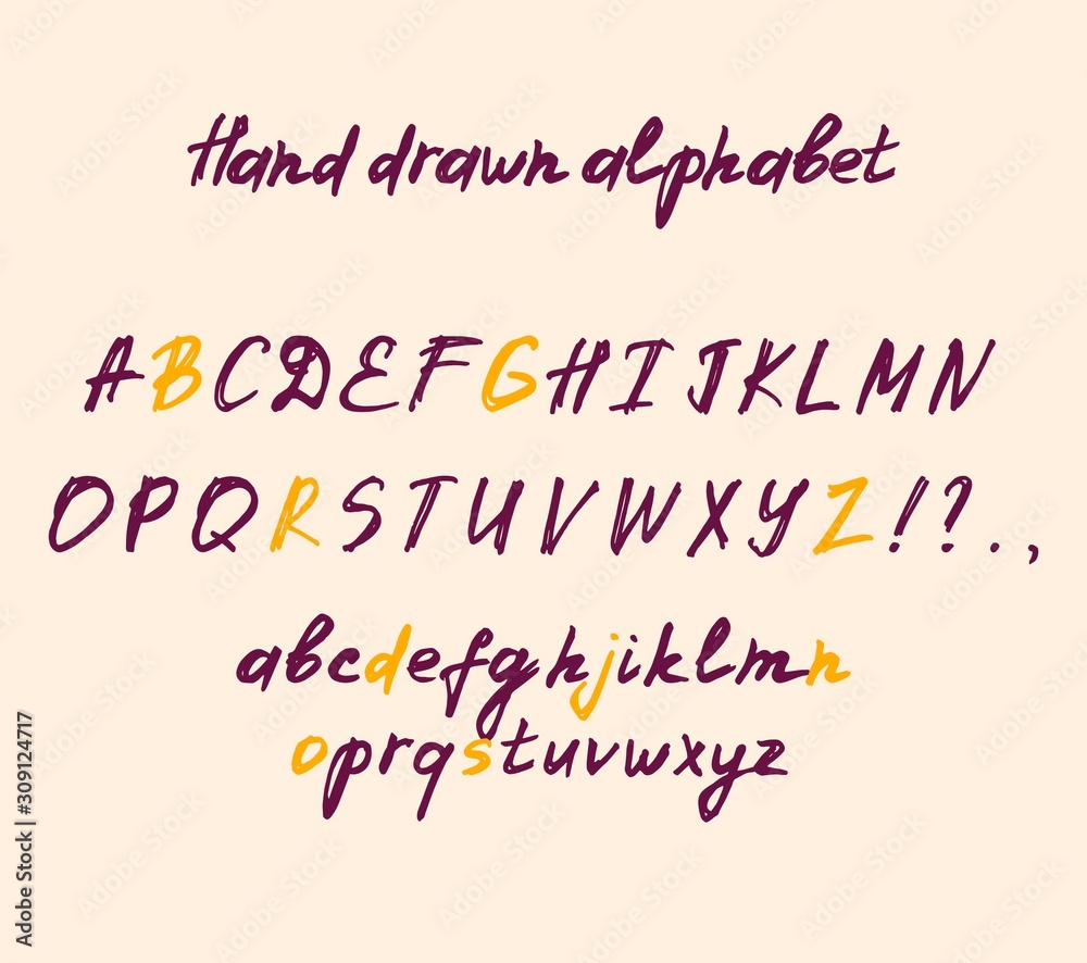 Fototapeta premium Hand drawn alphabet. Grunge style font. Marker painted letters