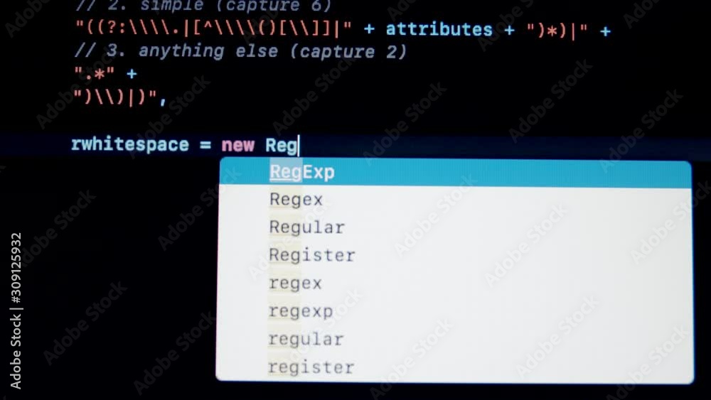 Developer type JavaScript js programming code on laptop screen
