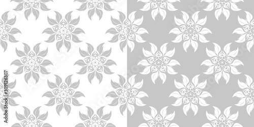 Floral seamless backgrounds. Gray and white compilation