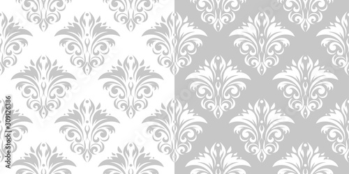 Floral seamless patterns. Gray and white backgrounds compilation