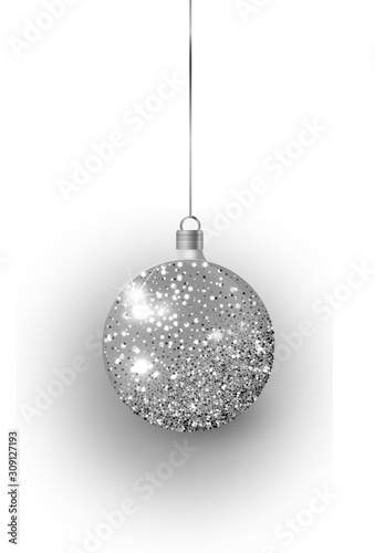 Gray Christmas tree toy isolated on a transparent background. Stocking Christmas decorations. Vector object for christmas design, mockup. Vector realistic object 10 EPS