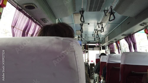 Scenery inside the bus, public transport in Seoul, Korea