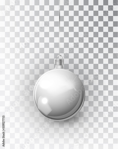 Gray Christmas tree toy isolated on a transparent background. Stocking Christmas decorations. Vector object for christmas design, mockup. Vector realistic object 10 EPS